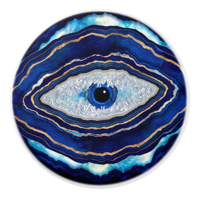 Evil Öga Blue Agate Geode Ditital Art Knopp (Framsidan)