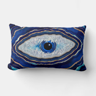 Evil Öga Blue Agate Geode Ditital Art Lumbarkudde