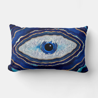 Evil Öga Blue Agate Geode Ditital Art Lumbarkudde