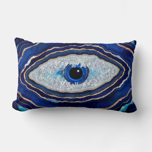 Evil Öga Blue Agate Geode Ditital Art Lumbarkudde (Framsida)