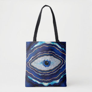 Evil Öga Blue Agate Geode Ditital Art Tygkasse