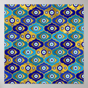 Evil Öga Charms i Quatrefoil Mönster Poster