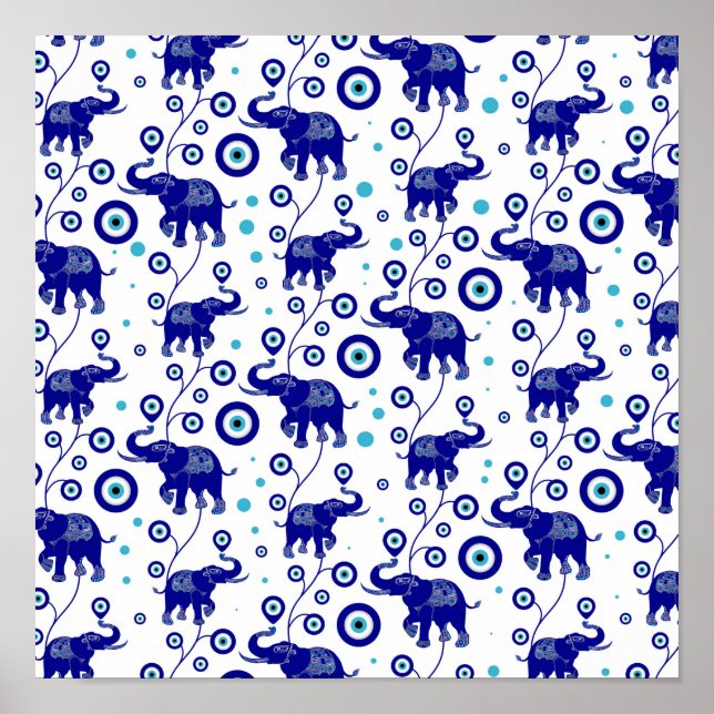 Evil Öga Elephant Lycka till amulet mönster Poster (Framsidan)