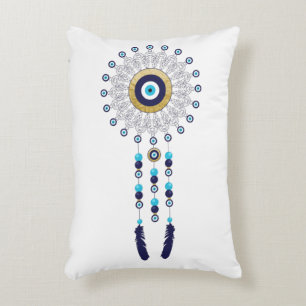 Evil Öga Mandala Dream Catcher i Blue och Guld Prydnadskudde