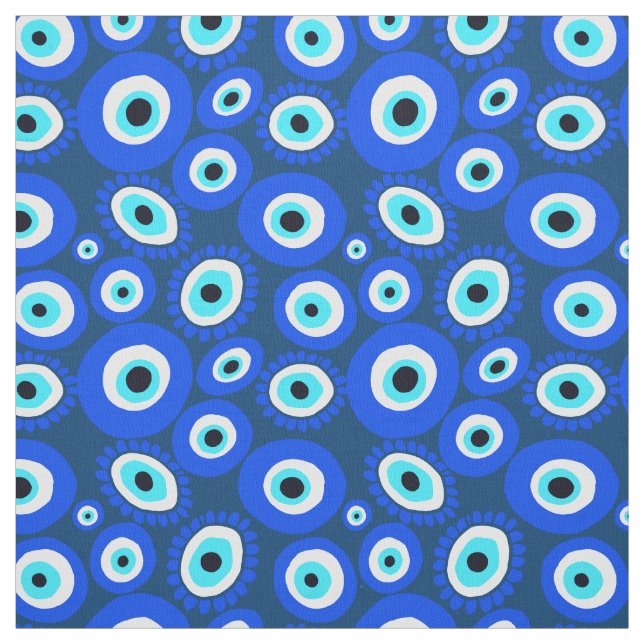 Evil Öga Medelhavet Blue White Ögon Mönster Tyg (Provkarta)