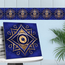 Evil Öga Ornament Guld och Blue Marble
