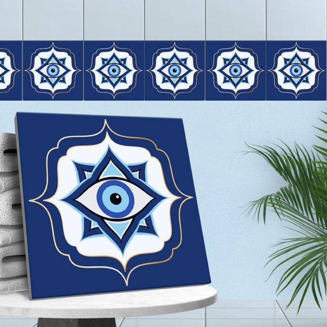 Evil Öga Ornament Moroccan Quatrefoil Kakelplatta (Skapare uppladdad)