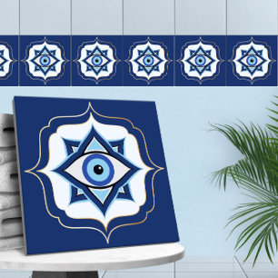 Evil Öga Ornament Moroccan Quatrefoil Kakelplatta