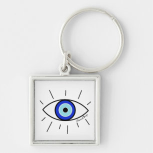 EVIL ÖGA PROTECTION KEYCHARM FYRKANTIG SILVERFÄRGAD NYCKELRING
