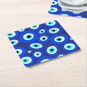 Evil Öga Symbol Blue och White Mönster Underlägg Papper Kvadrat