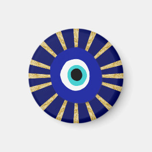 Evil Öga Symbol på Guld Sunburst Magnet