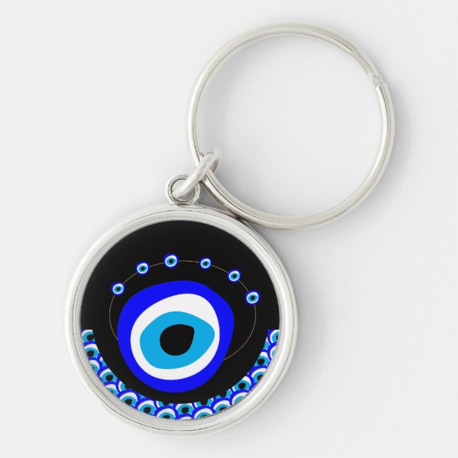 Evil Öga Talisman & Arabiska Amulet /Turkisk, grek Rund Silverfärgad Nyckelring (Framsidan)