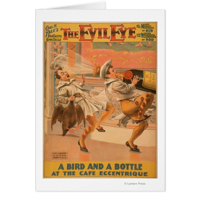 Evil Öga, teatern "A Bird & a Flaska" Hälsningskort (Framsidan)