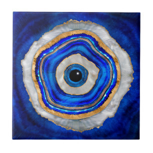 Evil Öga Watercolor agate och guld Kakelplatta