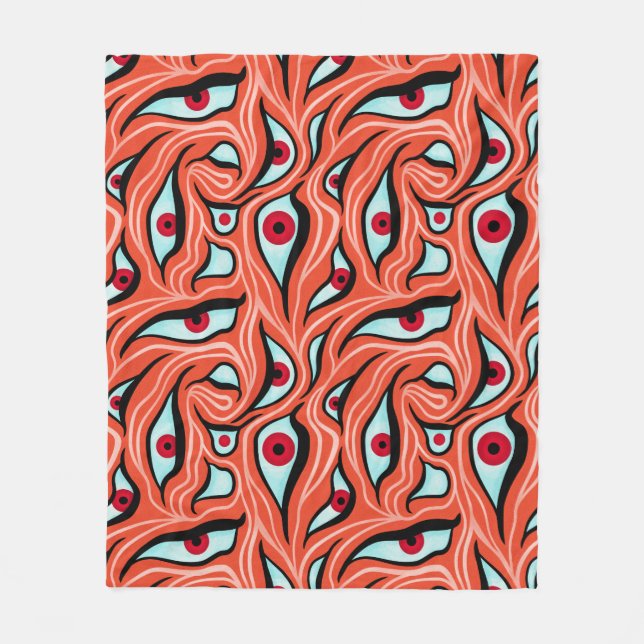 Evil Ögon Mönster - Abstrakt Red Ögon på Orange Fleecefilt (Framsidan)