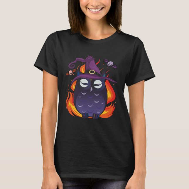 Evil Owl Witch Scary Owl Lover Halloween T Shirt (Framsida)