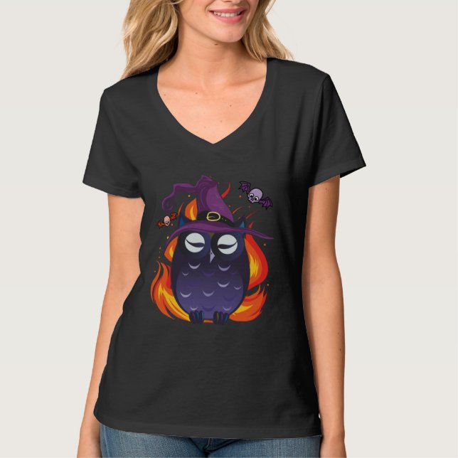 Evil Owl Witch Scary Owl Lover Halloween T Shirt (Framsida)