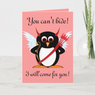 Evil Penguin Cupid Valentine Card Helgkort
