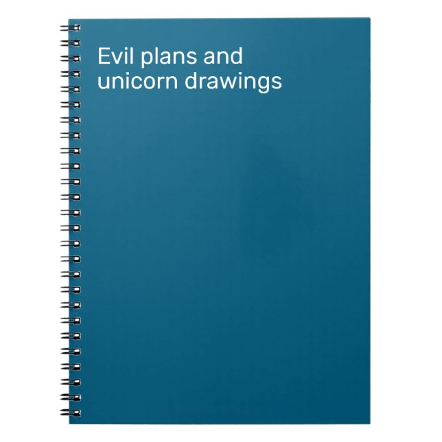 Evil plans and unicorn drawings anteckningsbok (Framsidan)