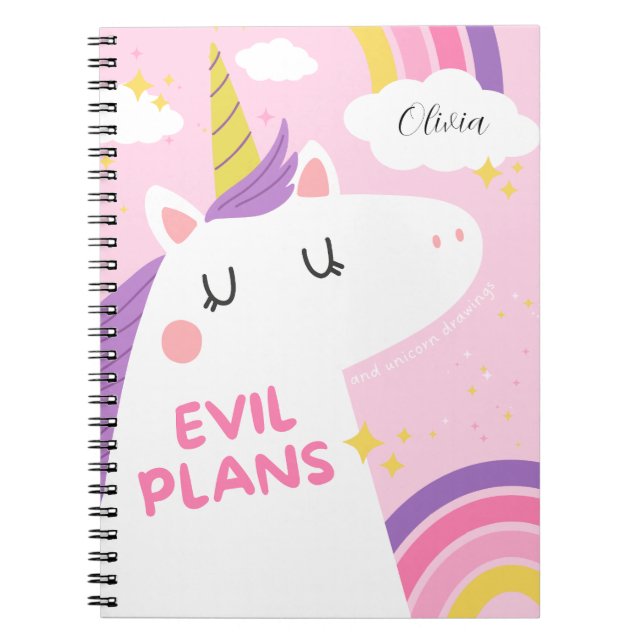 Evil Plans och Unicorn Teckning - Funny & Magic Anteckningsbok (Framsidan)