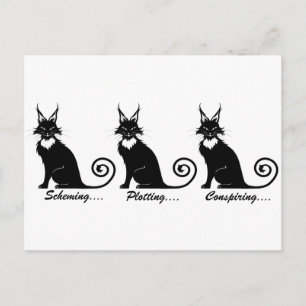 Evil Plotting Cat Trio Vykort