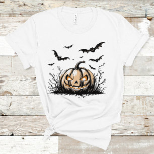 Evil Pumpkin & Fladdermus Spooky Halloween Graphic T Shirt