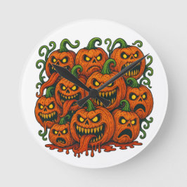 Evil Pumpkin Horde Halloween Rund Klocka