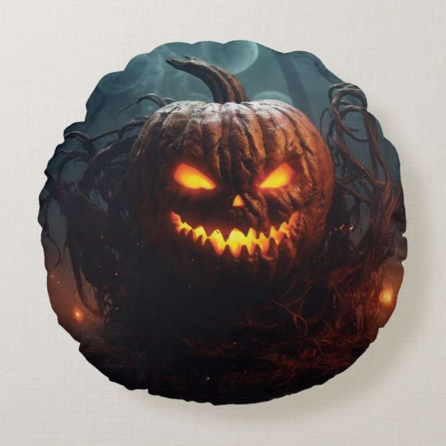 Evil Pumpkin Rund Kudde (Framsidan)