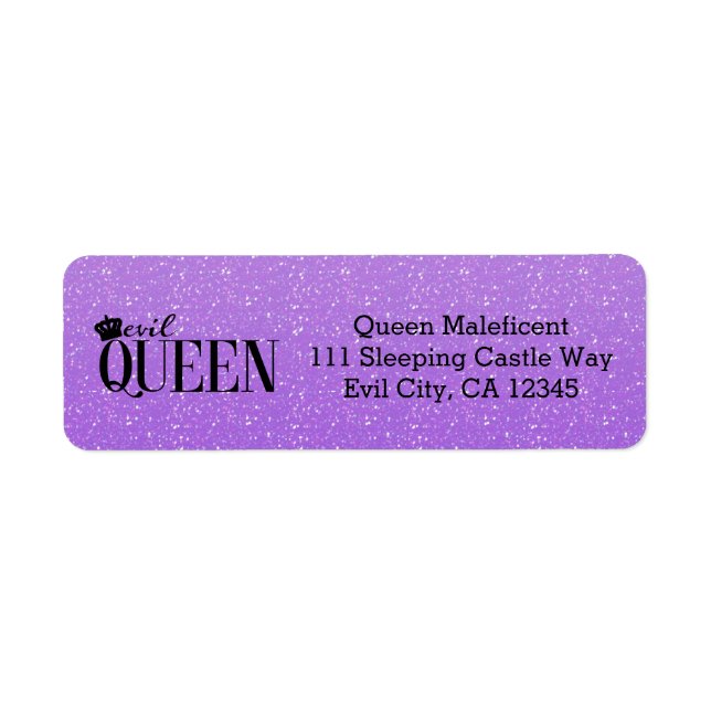 EVIL QUEEN Lila Glitter Glam Adressetiketters Returadress Etikett (Framsidan)