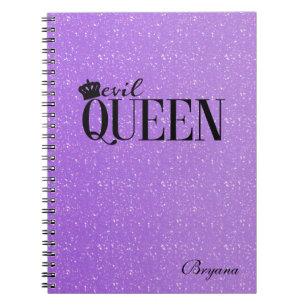 EVIL QUEEN Lila Glitter Glam Notebook Journal Anteckningsbok