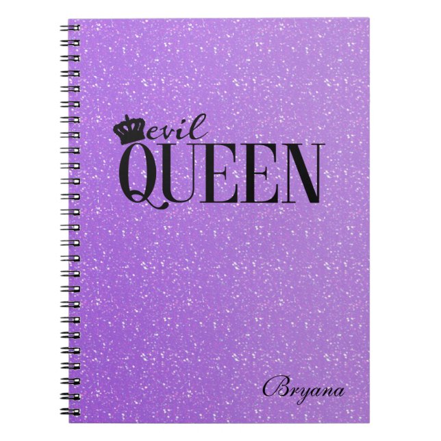 EVIL QUEEN Lila Glitter Glam Notebook Journal Anteckningsbok (Framsidan)