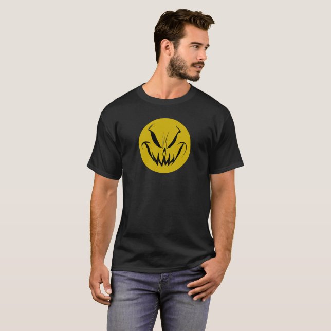 Evil Smiely Pumpkin Ansikte T-shirt (Hel framsida)