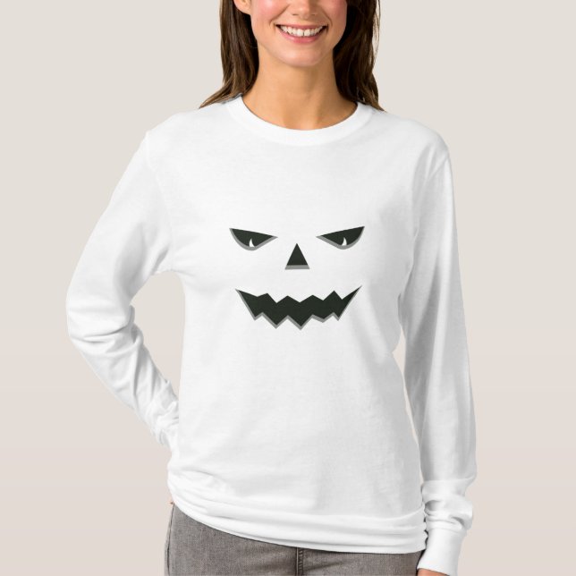 Evil Spooky Pumpkin Ansikte Jack O'Lantern Hallowe T Shirt (Framsida)