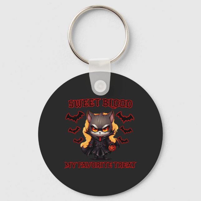 Evil Vampire Cat Halloween Pumpkin Fladdermus Spoo Nyckelring (Framsida)