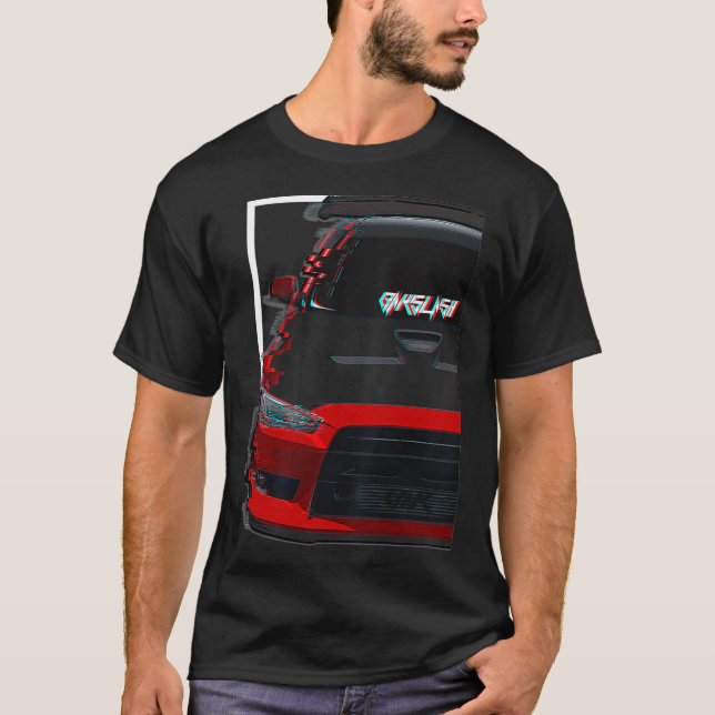 EVO X JDM TUNER GLITCH Red  T Shirt (Framsida)