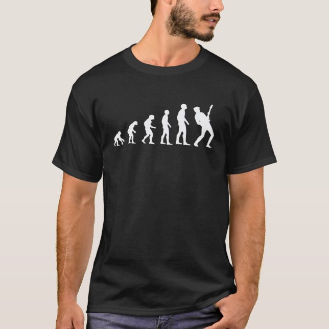 Evolution gitarrist man humor elektrisk gitarr t shirt (Framsida)