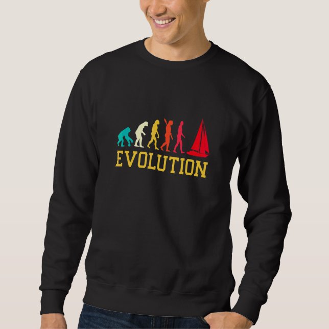 Evolution Grafisk Segelbåt Kapten Seglar Hav Boa Lång Ärmad Tröja (Framsida)