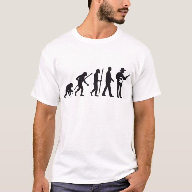 evolution of man banjo player tee shirt (Framsida)