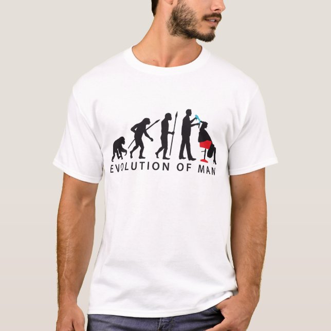 evolution of man hair stylist t shirt (Framsida)