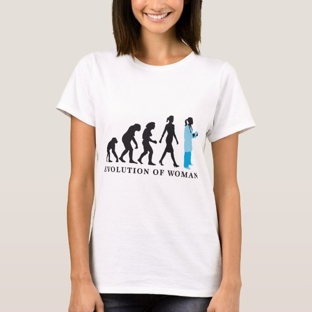 evolution of woman female doctor t shirt (Framsida)