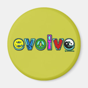 EVOLVE med sex symboler av fred och fortskrida Magnet