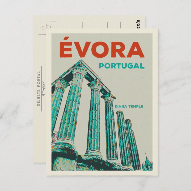 Evora Diana temple illustration Portugal Postcard Vykort (Fram/baksida)