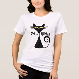 Ew Human - Sleek Black Cat Minimalist Art T Shirt