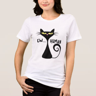 Ew Human - Sleek Black Cat Minimalist Art T Shirt