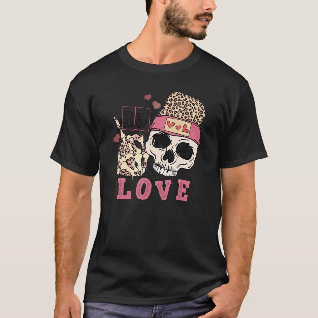 Ew Kärlek Leopard Skull Skeleton Anti Valentiness  T Shirt (Framsida)