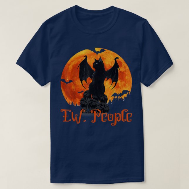 Ew People Black Cat Bat Wings Halloween  T Shirt (Design framsida)