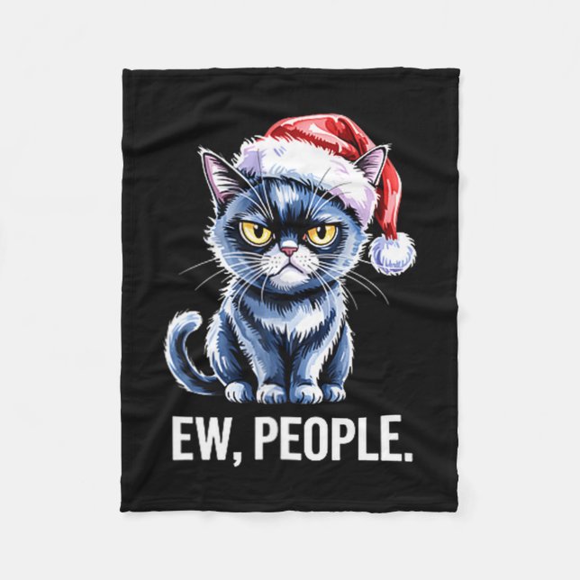 Ew People Black Cat Christmas Funny Introvert Holi Fleecefilt (Framsidan)