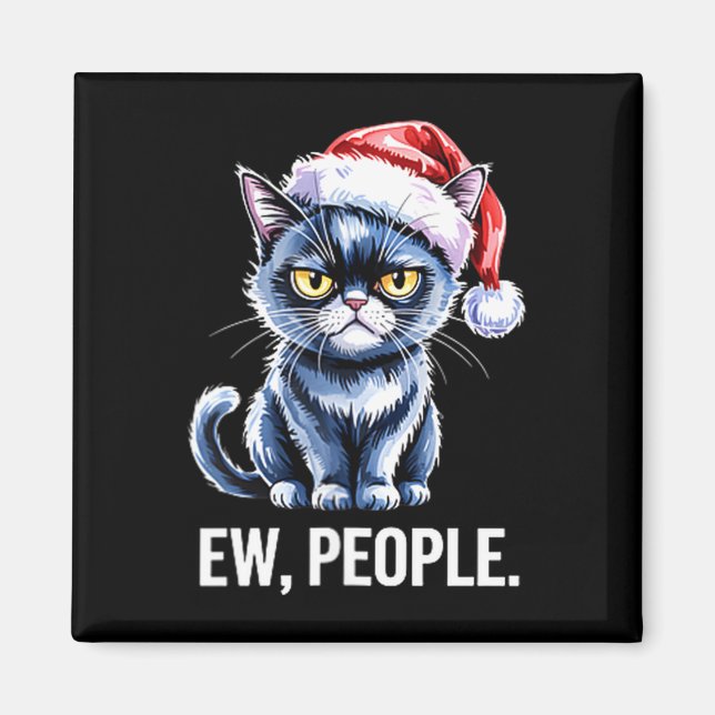 Ew People Black Cat Christmas Funny Introvert Holi Magnet (Framsidan)