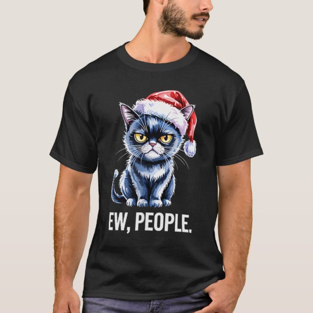 Ew People Black Cat Christmas Funny Introvert Holi T Shirt (Framsida)