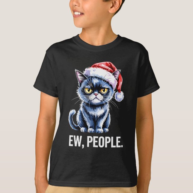 Ew People Black Cat Christmas Funny Introvert Holi T Shirt (Framsida)